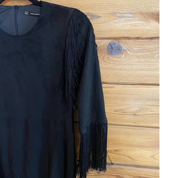 ZARA Black Fringe MINI Dress Small - Picture 4 of 6